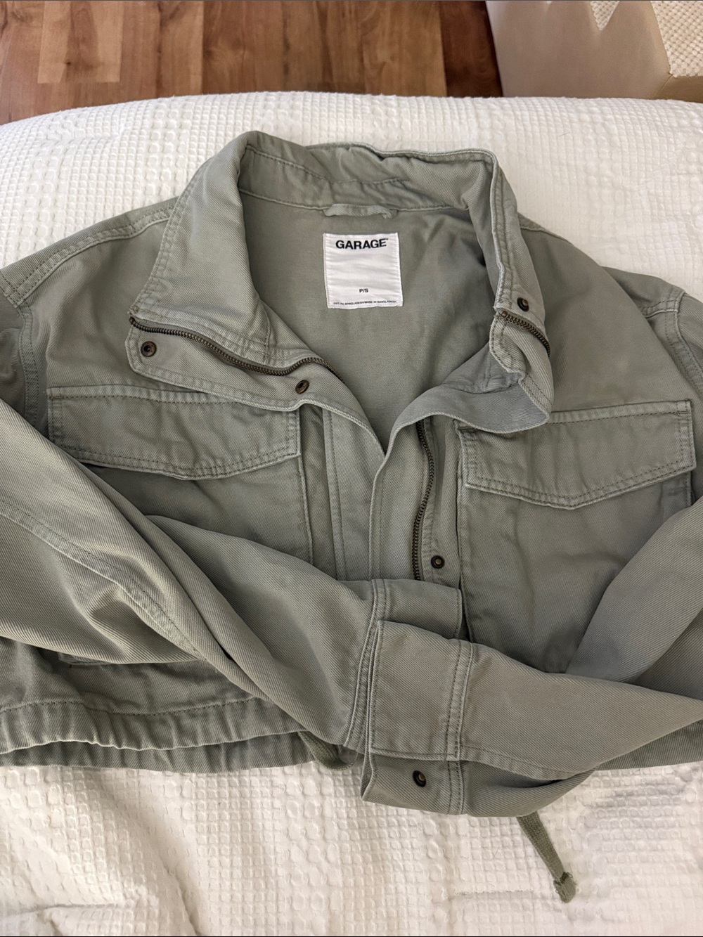 Garage Olive-Green Utility Jacket with Front Zip & Snap Pockets